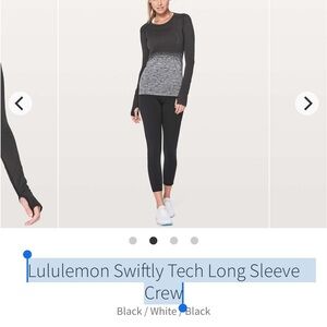 lululemon athletica Swiftly Tech Long Sleeve Crew - Black & White Great  cond